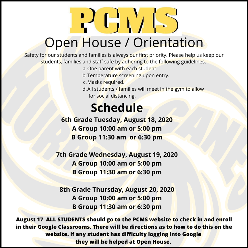 PCMS Week 1 schedule